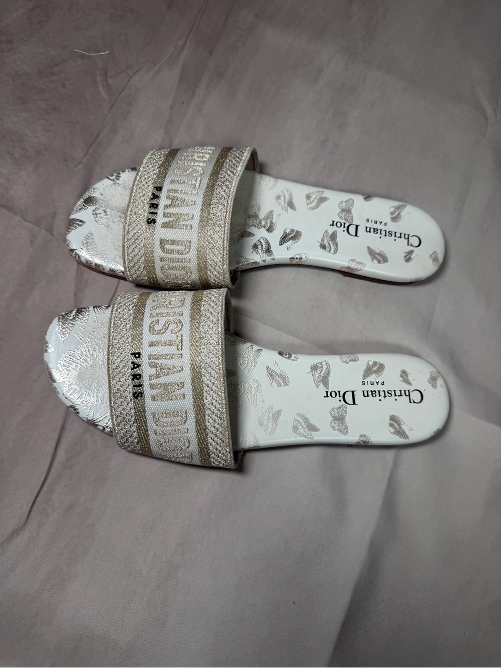Dior Beige & White Logo Slide Sandals